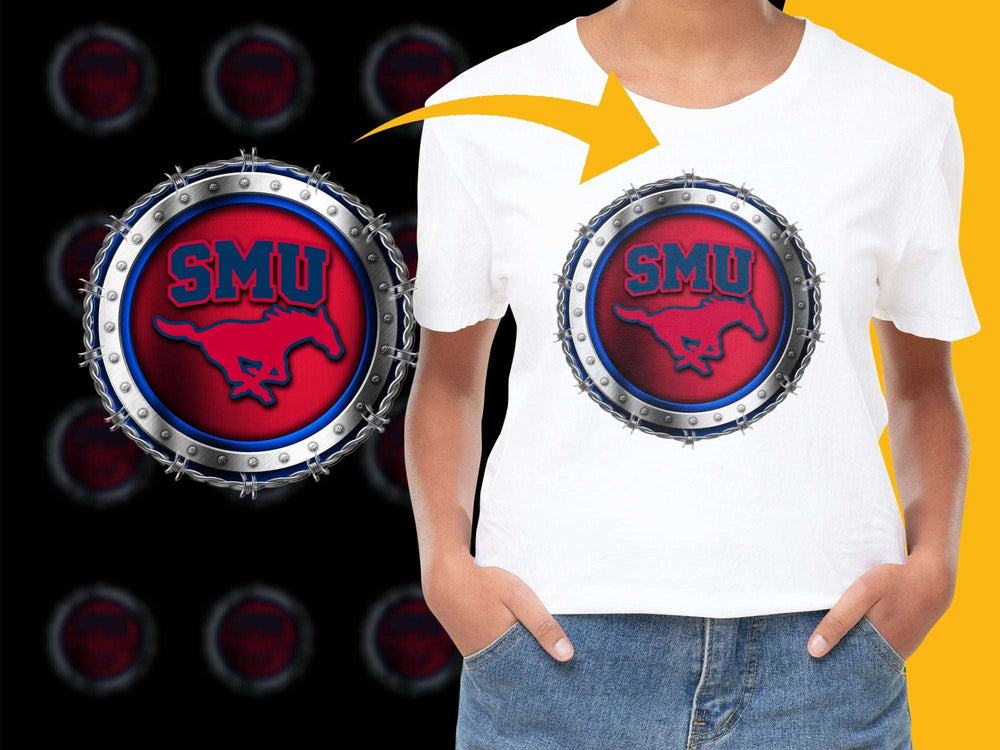 SMU Logo T-Shirt, College Sports Apparel, Red and Blue, Casual Wear, Unisex Graphic Tee