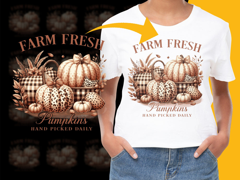 Farm Fresh Pumpkins T-Shirt, Autumn Harvest Tee, Hand Picked Daily, Fall Season Casual Wear