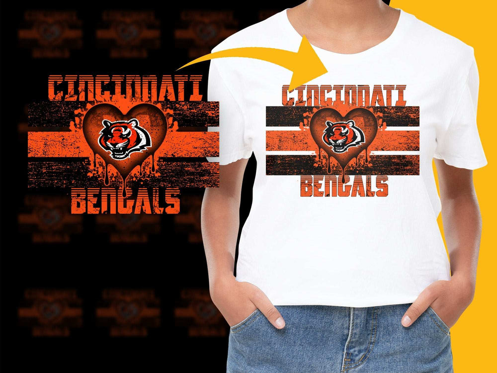 Cincinnati Bengals T-Shirt, Vintage Heart Logo Design, Orange Black Sports Fan Tee, Unisex Casual Top