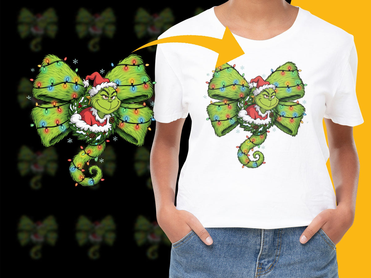 Grinch-Themed Christmas Butterfly T-Shirt, Festive Holiday Tee, Whimsical Xmas Apparel for All Ages