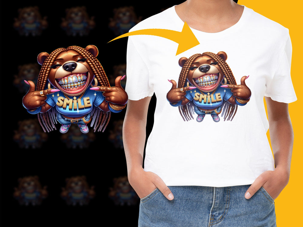 Funky Bear Graphic T-Shirt, Cool Smile Design, Hip Hop Style Tee, Urban Fashion, Vibrant Print Top for All Ages