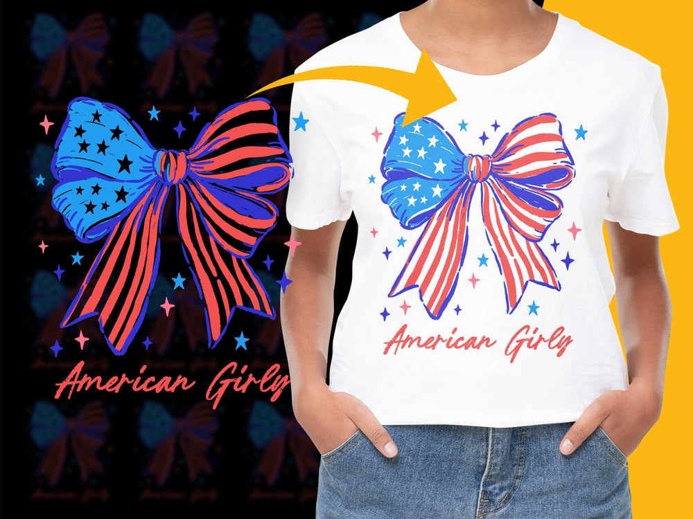 Patriotic American Flag Bow T-Shirt, Red White and Blue, Stars and Stripes, Unisex Fashion Top
