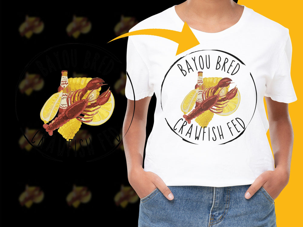 Bayou Bred Crawfish Fed Graphic T-Shirt, Southern Style Seafood Tee, Casual Summer Fashion, Unisex Cotton Shirt