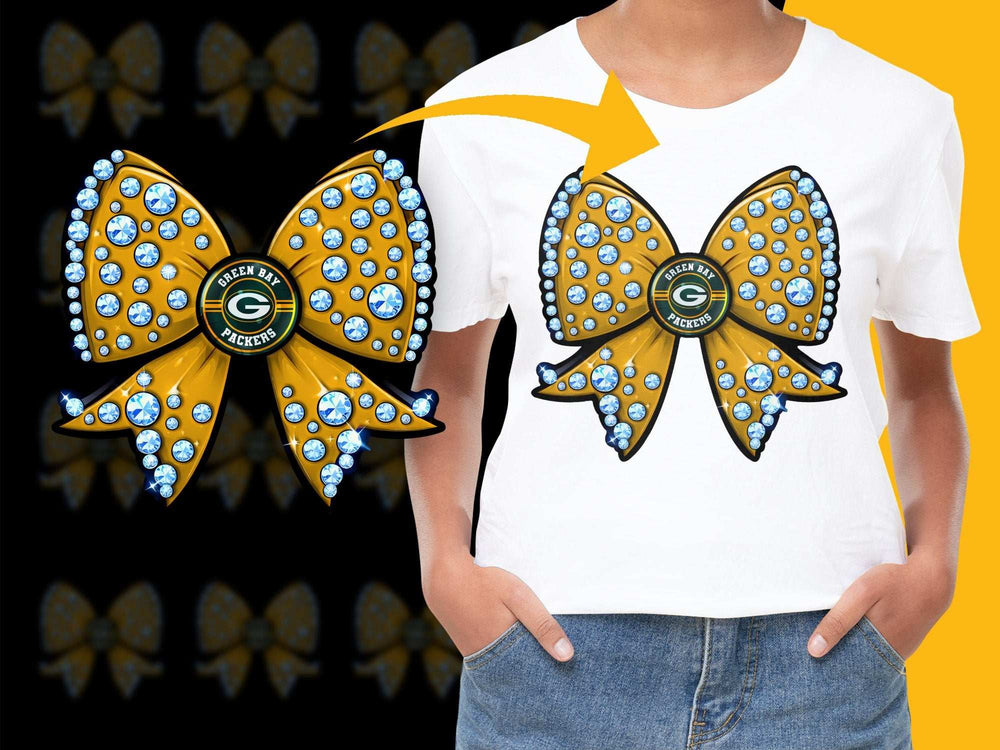 Green Bay Packers Inspired Butterfly Graphic T-Shirt, Rhinestone Design, Fan Apparel, Sports Tee