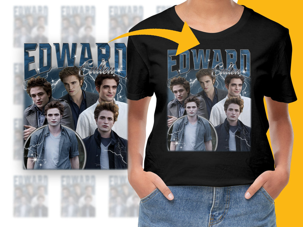 Edward Fan T-Shirt, Classic Movie Character Collage, Unisex Graphic Tee, Black Cotton Shirt