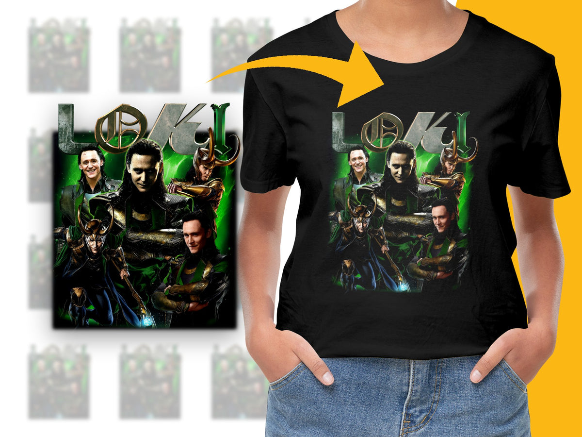 Loki Themed T-Shirt, Marvel Comics Inspired, Multiple Poses Graphic Tee, Unisex Black Cotton Shirt