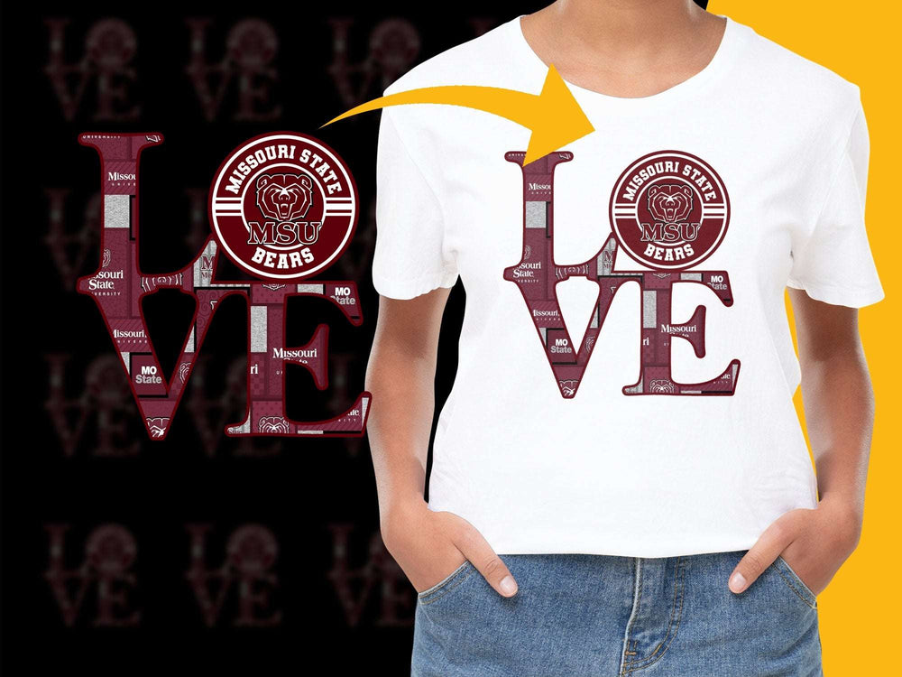 Missouri State University LOVE Graphic T-Shirt, MSU Bears College Apparel, Unisex White Tee