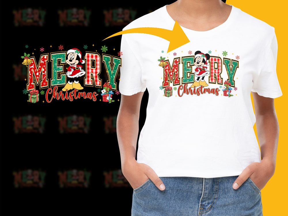 Kids Merry Christmas T-Shirt, Minnie Mouse Holiday Tee, Festive Graphic Shirt, Children's Xmas Apparel, Cute Disney Clothing