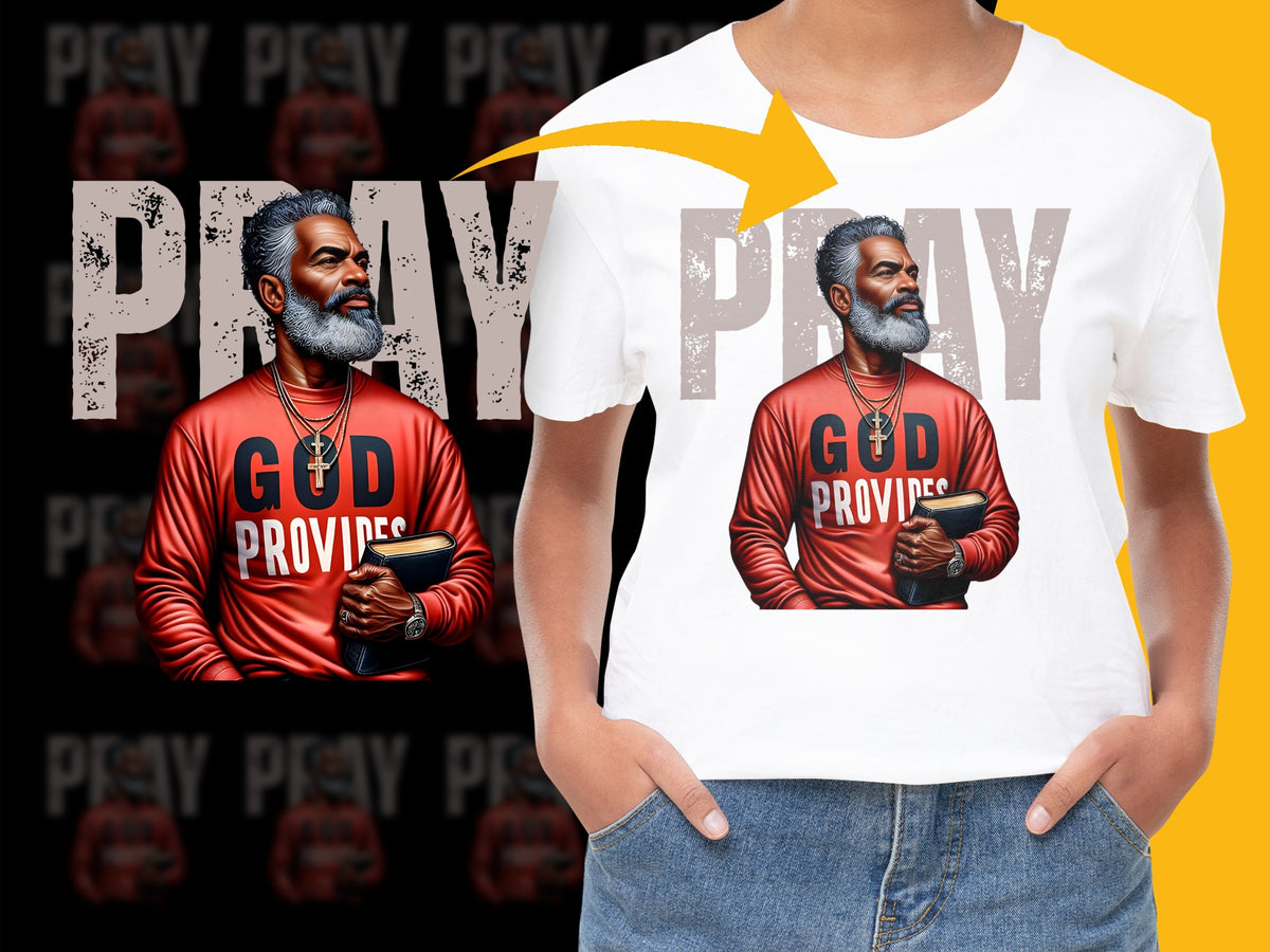 God Provide Graphic T-Shirt, Religious Quote Red Shirt, Inspirational Men's Fashion, Casual Style Top, Spiritual Clothing Gift Idea
