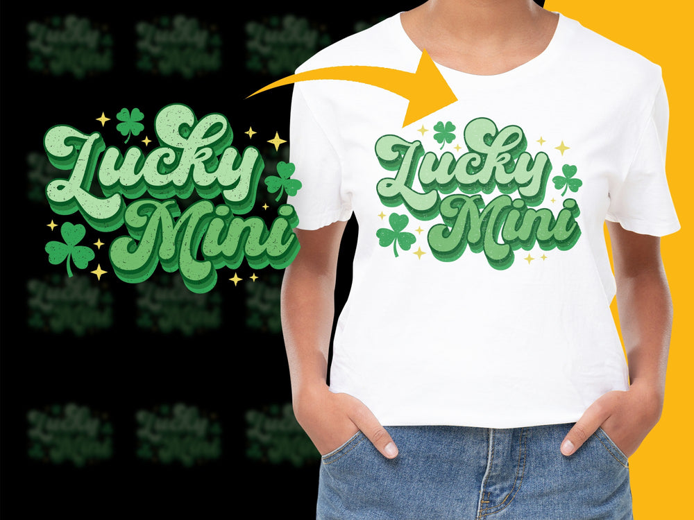 Lucky Mini T-Shirt, Green Clover Graphic Tee, St. Patrick's Day Shirt, Women's White Casual Top