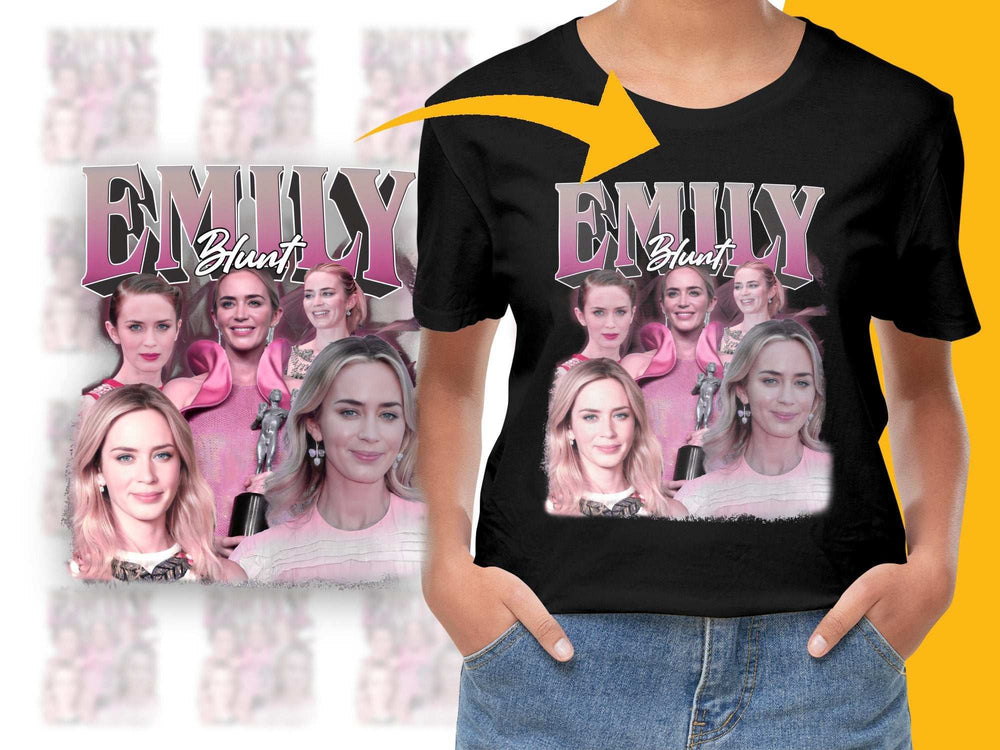 Emily Blunt Fan Art T-Shirt, Multiple Poses Graphic Tee, Celebrity Inspired Casual Wear