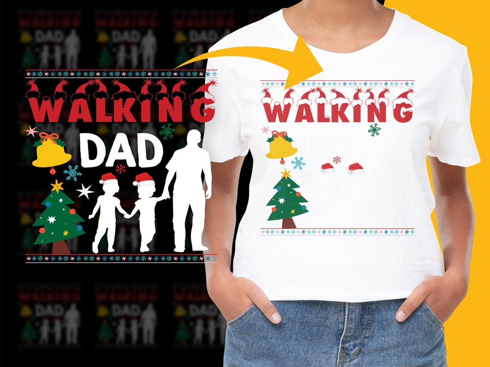 Walking Dad Funny Christmas T-Shirt, Holiday Graphic Tee, Festive Family Apparel, Xmas Gift for Dads