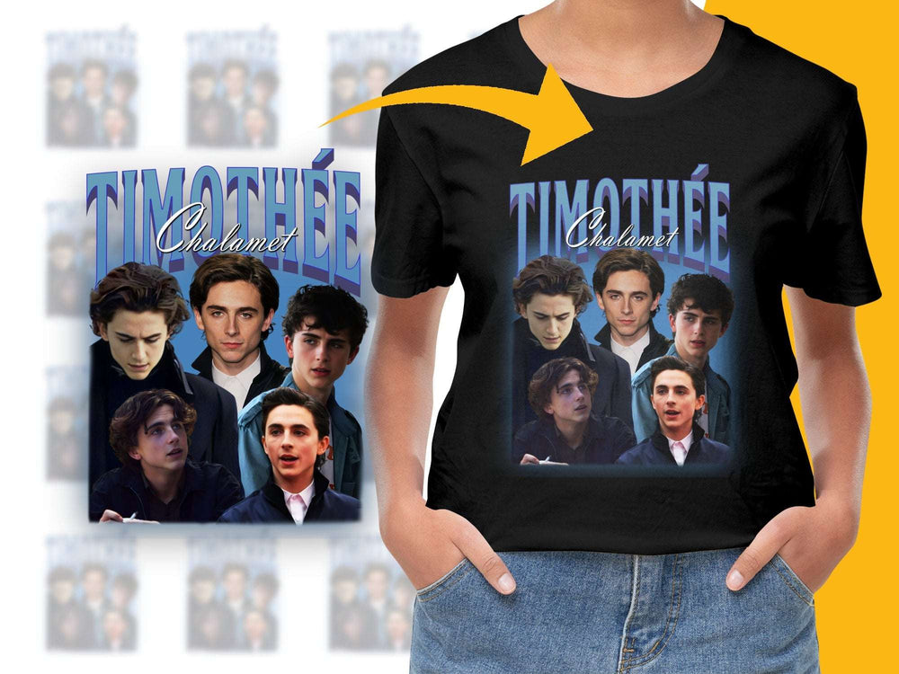Timothee Chalamet Graphic T-Shirt, Fan Art Collage Tee, Unisex Celebrity Actor Shirt, Trendy Pop Culture Apparel