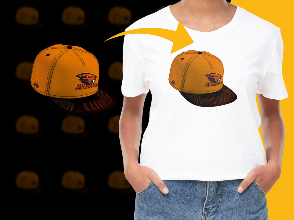 Trendy Orange and Brown Cap Graphic T-Shirt, Casual Streetwear Style, Unisex Fashion Tee, Urban Cool Design