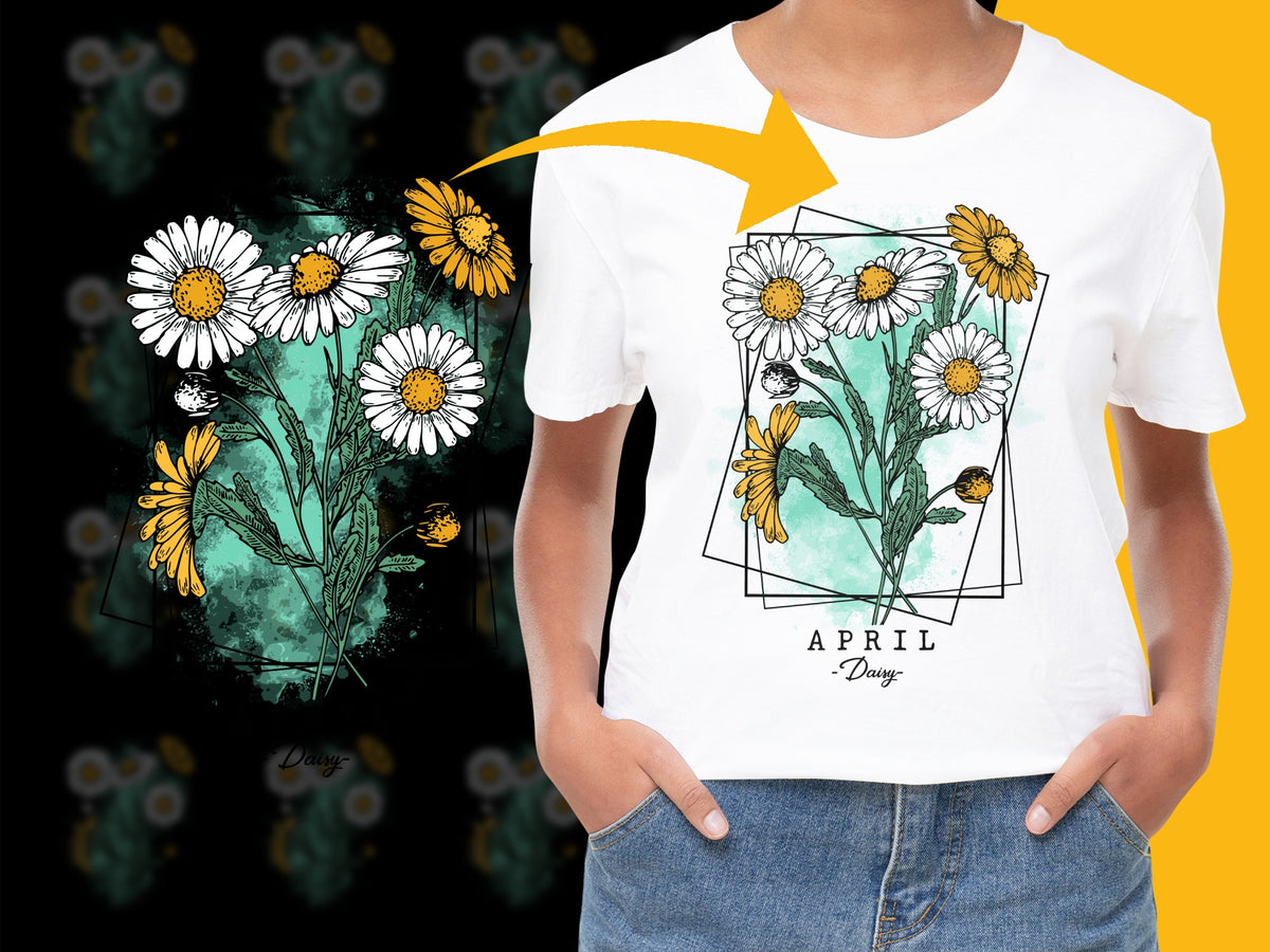 Women's White Floral T-Shirt, Daisy Print Graphic Tee, Spring Fashion Casual Wear