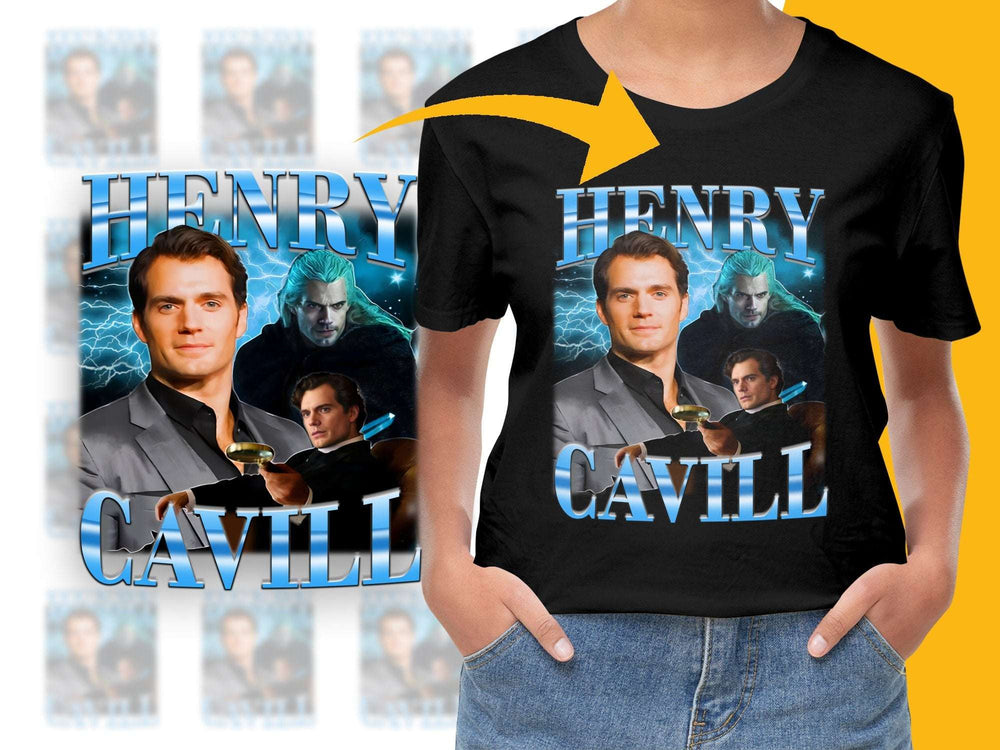 Henry Cavill Graphic T-Shirt, Superman Fan Art Tee, Movie Character Collage, Electric Design Cotton Shirt
