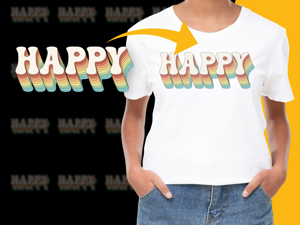 Happy Rainbow Text Graphic Tee, Vibrant Colorful T-Shirt Design, Unisex Fashion Top