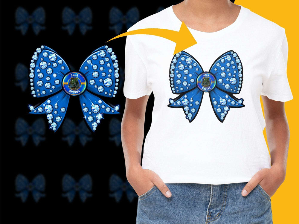 Blue Rhinestone Bow T-Shirt, Women's Fashion Tee, Sparkly Bow Design, Casual Chic Top, Unique Style Apparel
