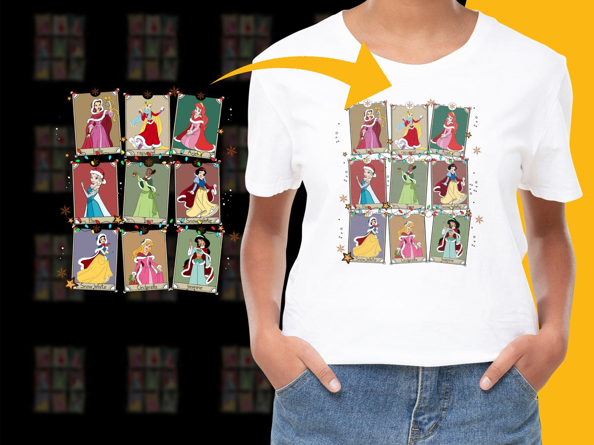 Kids Cartoon Princess T-Shirt, Colorful Graphic Tee for Girls, Fairy Tale Characters, Cute Birthday Gift Idea