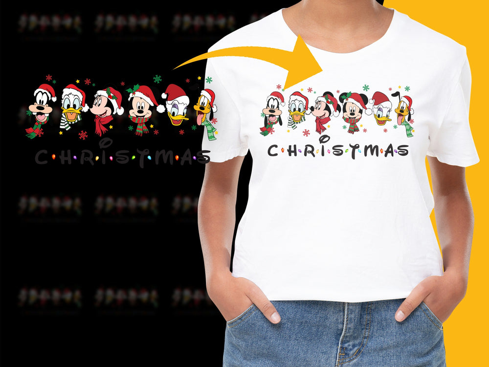 Christmas Disney T-Shirt, Mickey Friends Holiday Graphic Tee, Unisex White Cotton Shirt