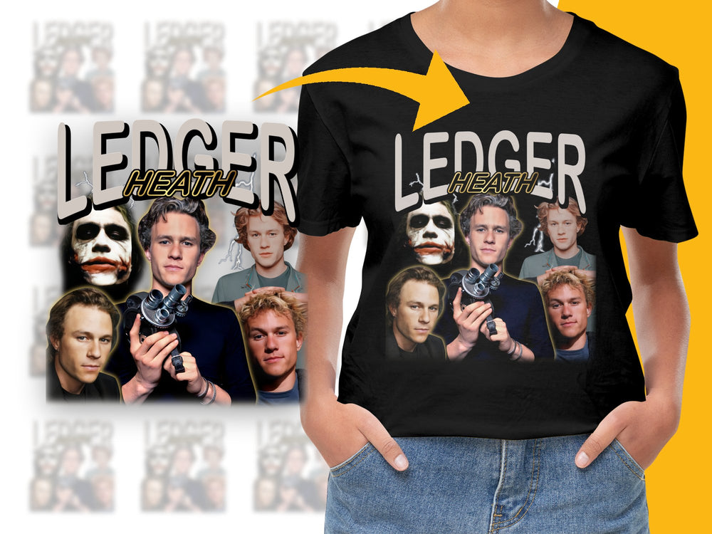 Heath Ledger Tribute T-Shirt, Iconic Movie Roles Collage, Unisex Black Tee, Film Fan Gift