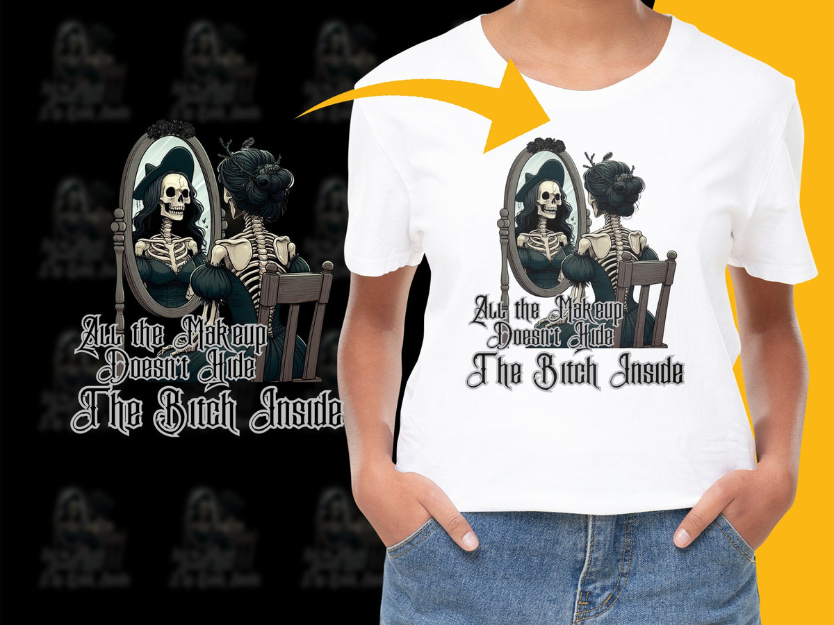 Gothic Skeleton Graphic T-Shirt, Funny Halloween Tee, Witch Inside Quote Shirt