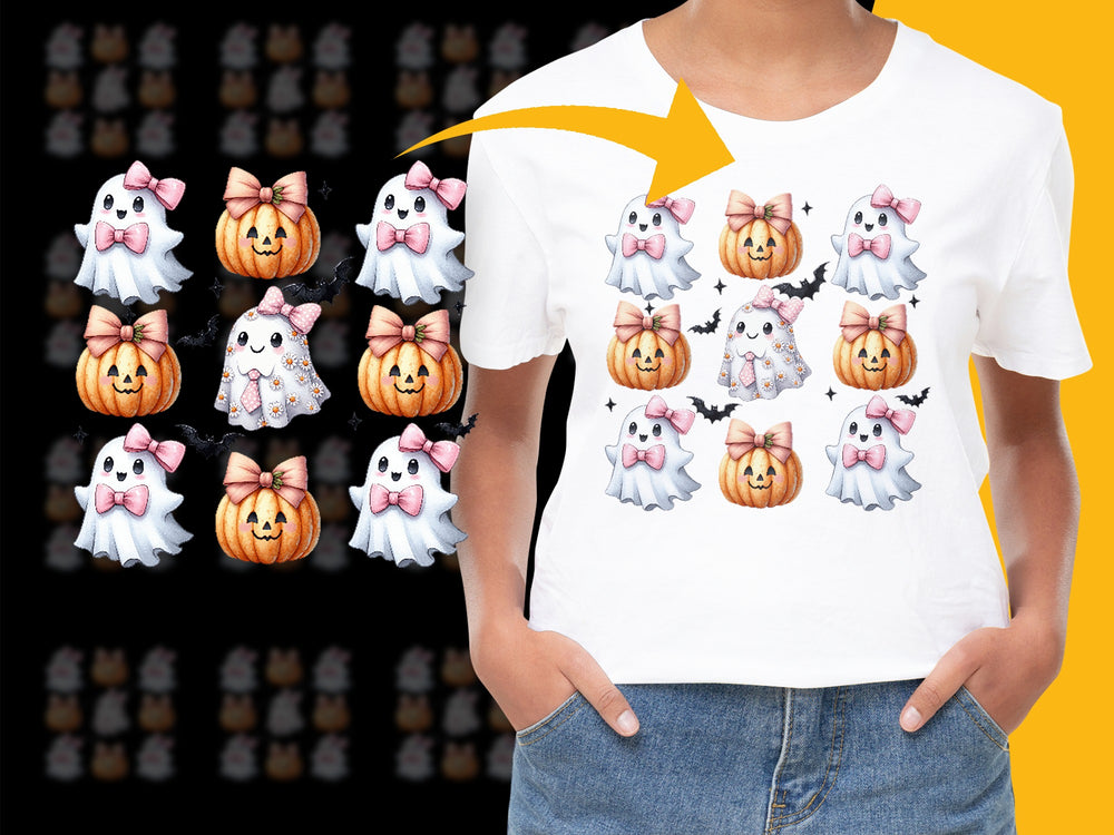 Cute Halloween Ghost and Pumpkin Graphic T-Shirt, Unisex Casual Spooky Tee for All Ages