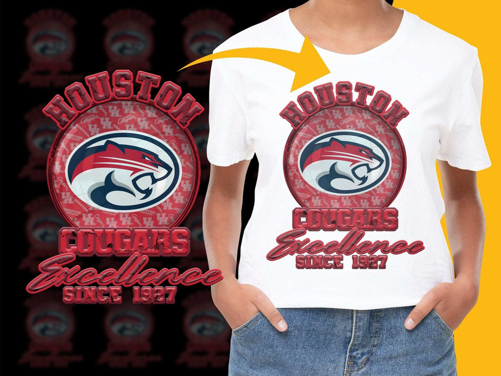 Houston Cougars T-Shirt, Vintage College Team Excellence Since 1827 Graphic Tee