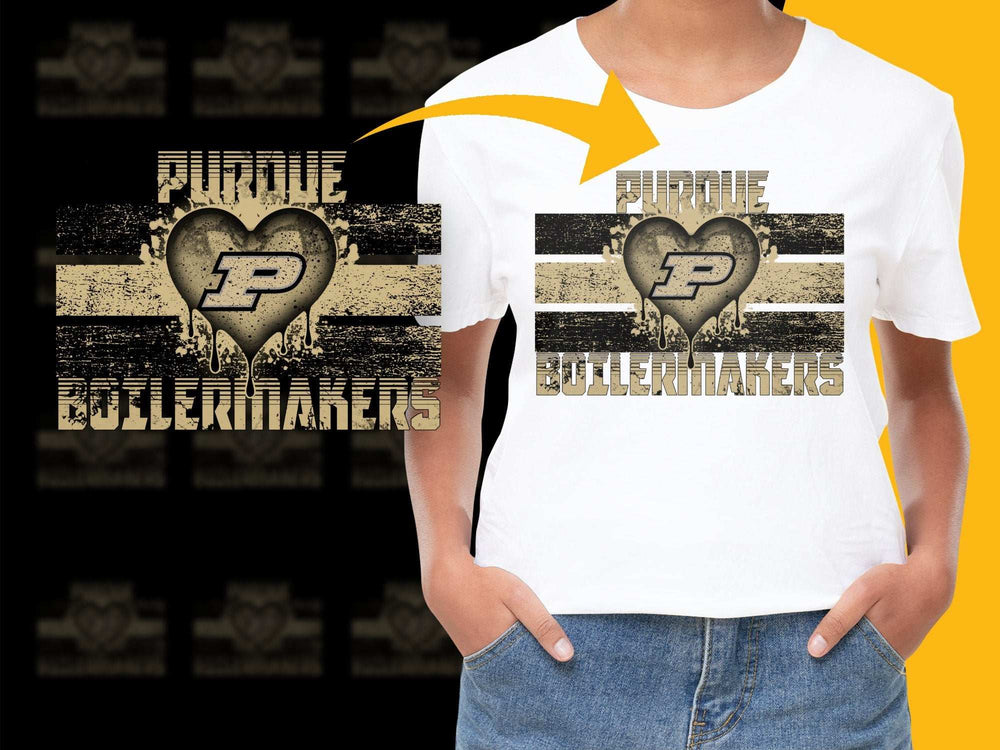 Purdue Boilermakers Heart T-Shirt, College Sports Fan Apparel, Black and Gold Graphic Tee