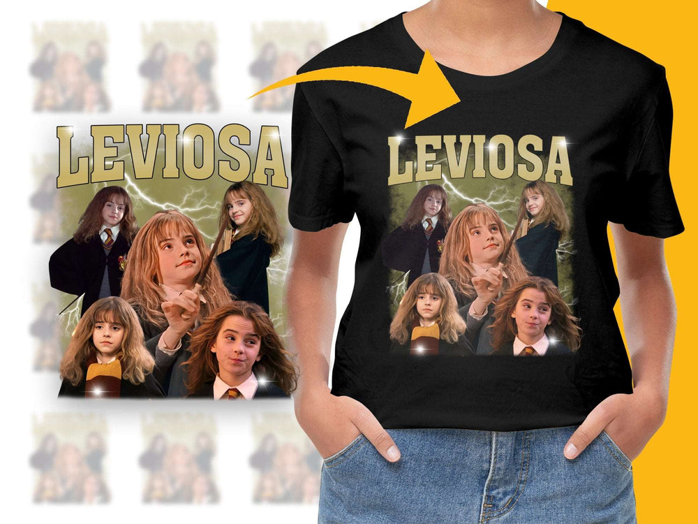 Leviosa Spell Fan T-Shirt, Multiple Poses Graphic Tee, Wizard School Inspired, Casual Wear for Movie Fans