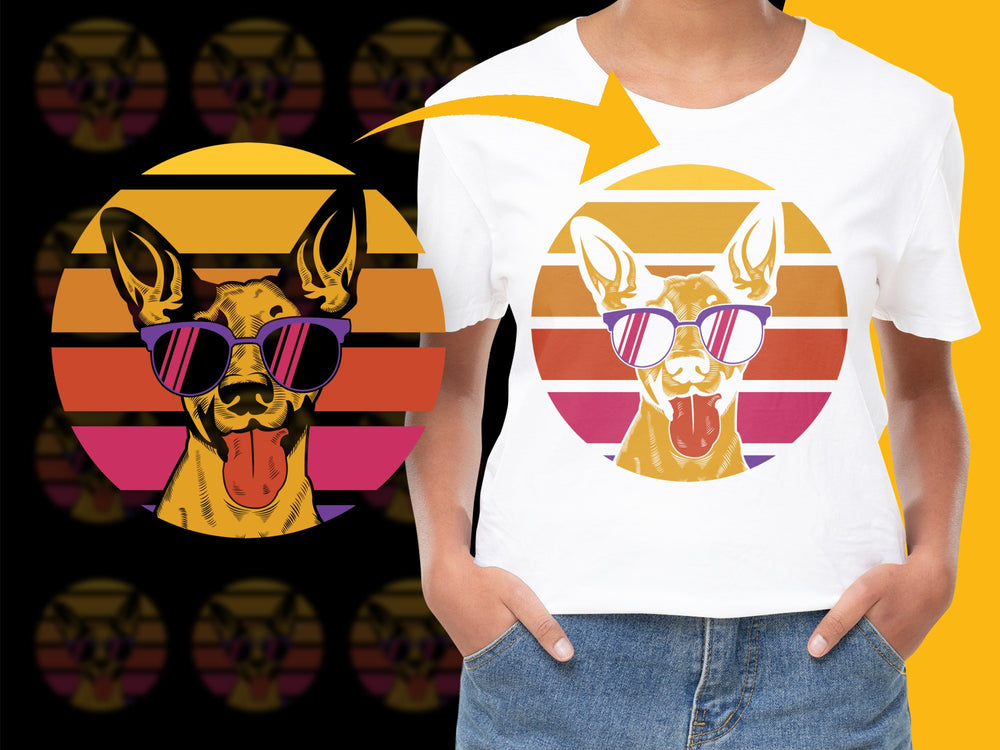 Cool Dog Graphic T-Shirt, Retro Pop Art Style, Colorful Dog in Sunglasses, Fun Summer Tee, Unisex Fashion Top.