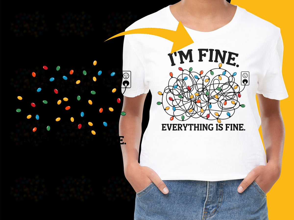 Women's White Graphic Tee 'I'm Fine, Everything is Fine' Casual T-shirt with Colorful Print.