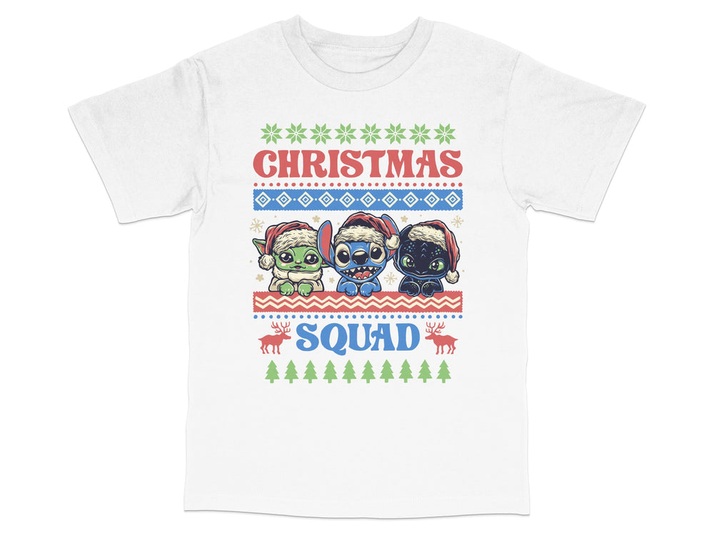 Christmas Squad T-Shirt, Cute Cartoon Characters, Festive Holiday Apparel, Winter Fashion Kids and Adults