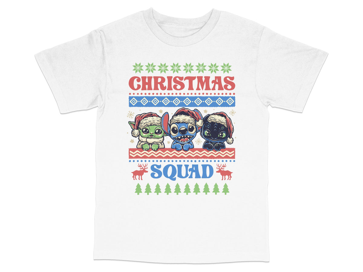 Christmas Squad T-Shirt, Cute Cartoon Characters, Festive Holiday Apparel, Winter Fashion Kids and Adults