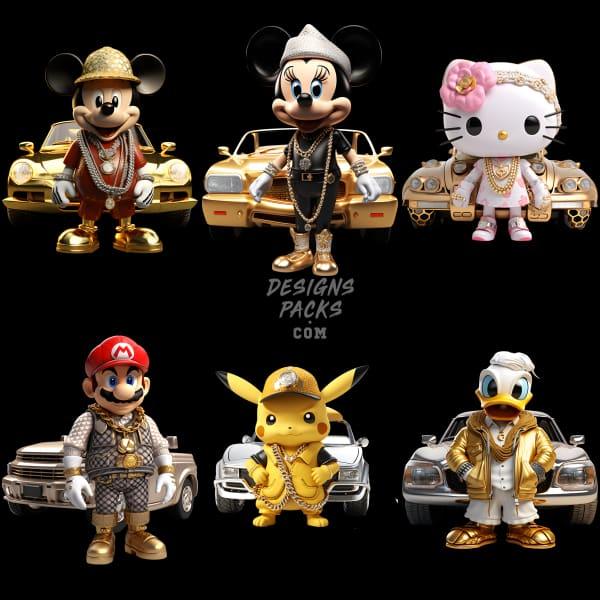 6 Gangster Cartoon Designs Bundle Png