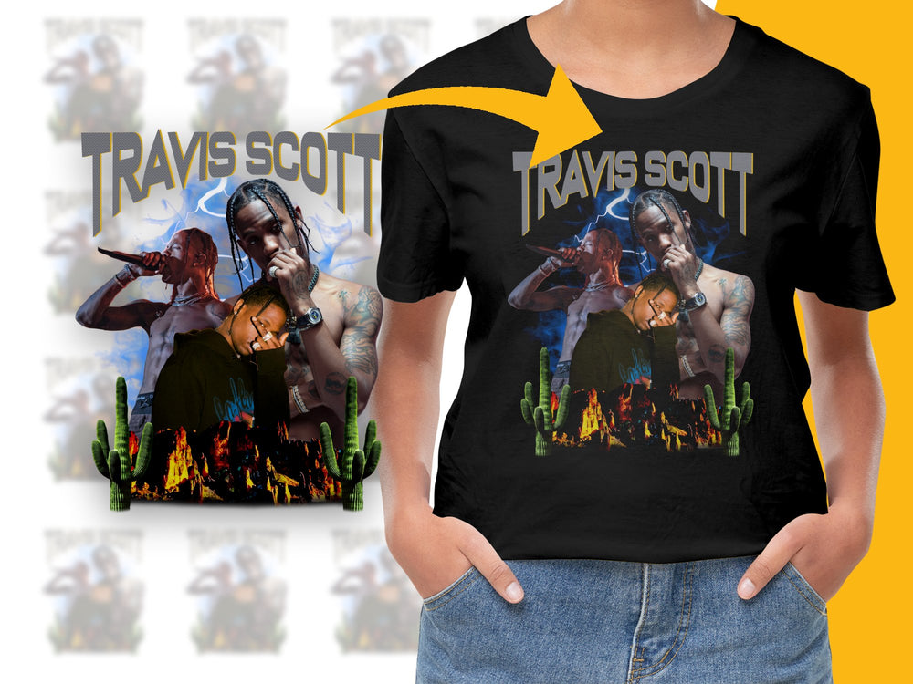 Travis Scott Graphic T-Shirt, Hip Hop Artist Concert Merch, Music Fan Apparel, Black Cotton Tee