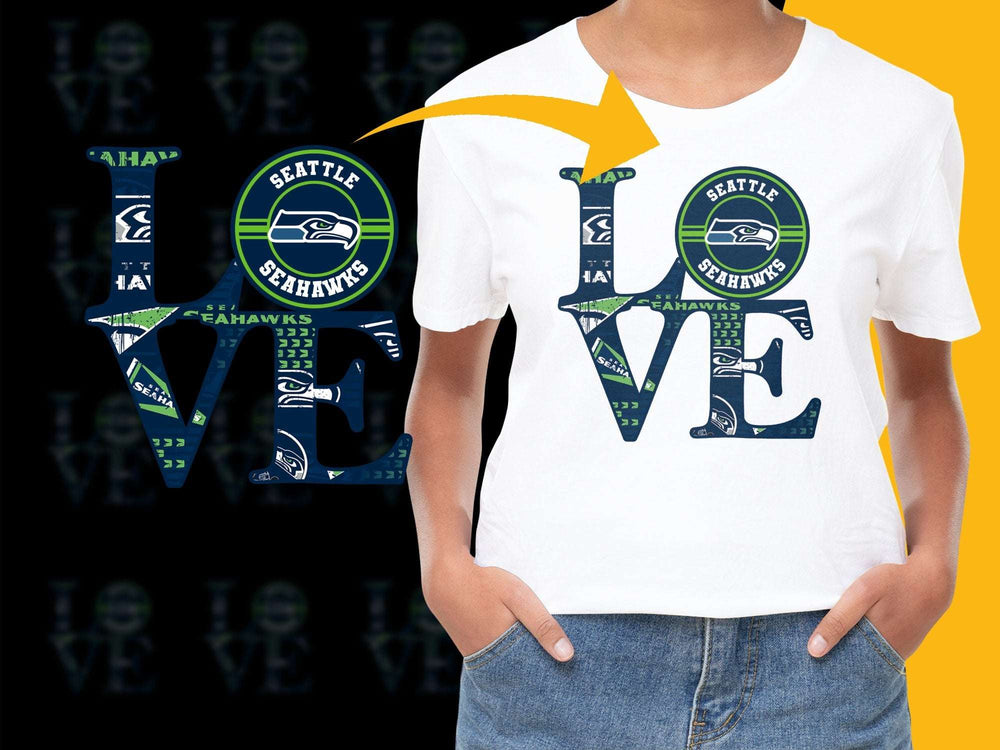 Seattle Seahawks Love T-Shirt, Football Fan Apparel, Unisex White Graphic Tee, Sports Casual Wear