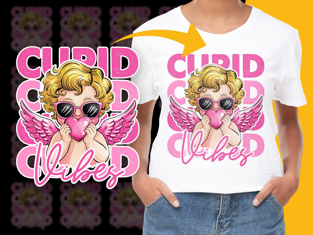 Cupid Vibes T-Shirt, Cute Angel Graphic Tee, Retro Style Sunglasses, Pink Wings, Fashion Statement Top
