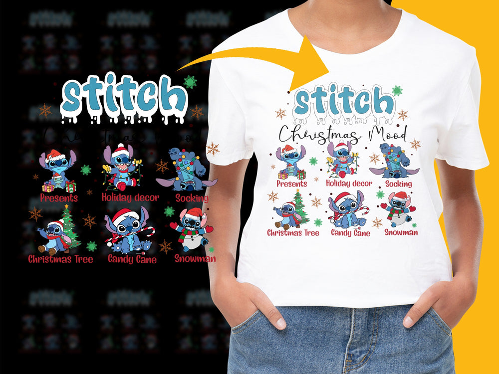Stitch Christmas T-Shirt, Cute Holiday Season Graphic Tee, Women's Festive Cartoon Shirt
