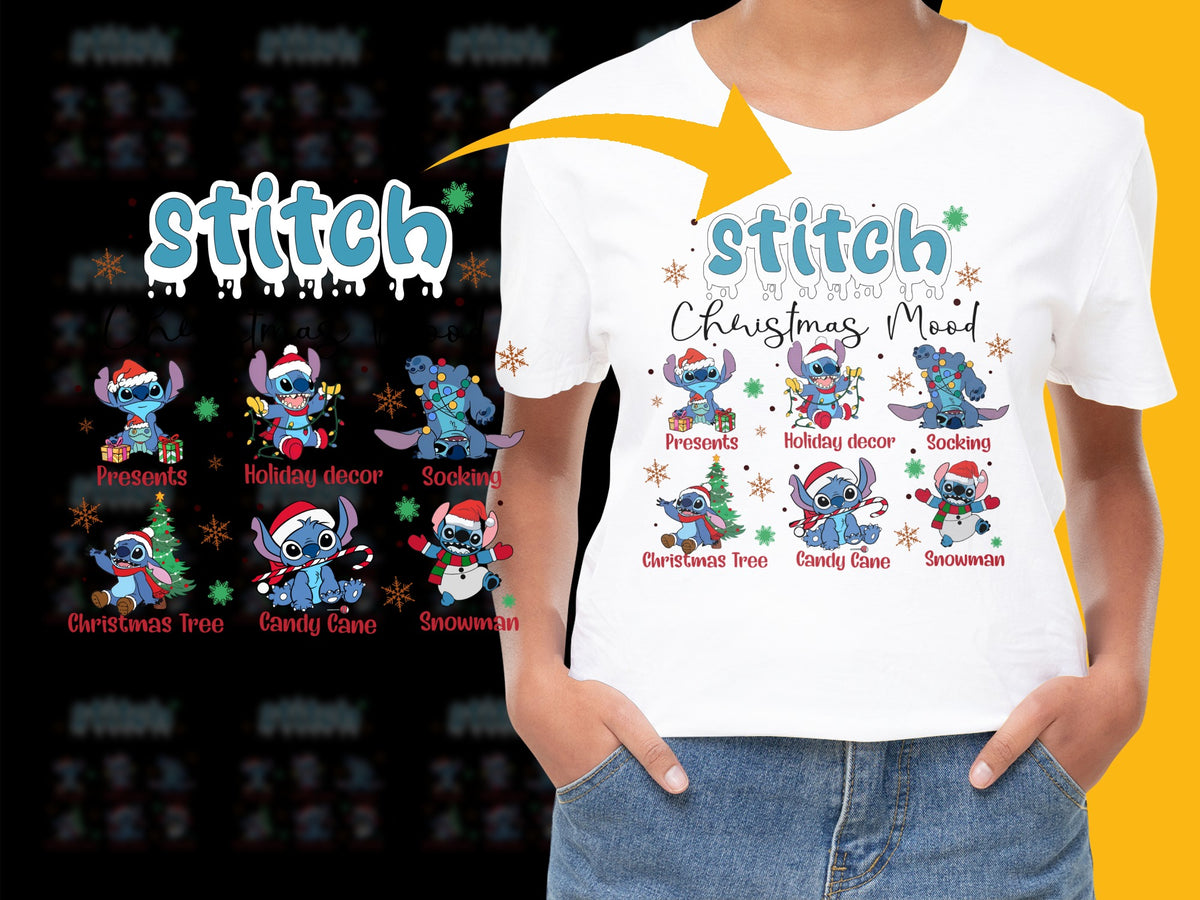 Stitch Christmas T-Shirt, Cute Holiday Season Graphic Tee, Women's Festive Cartoon Shirt