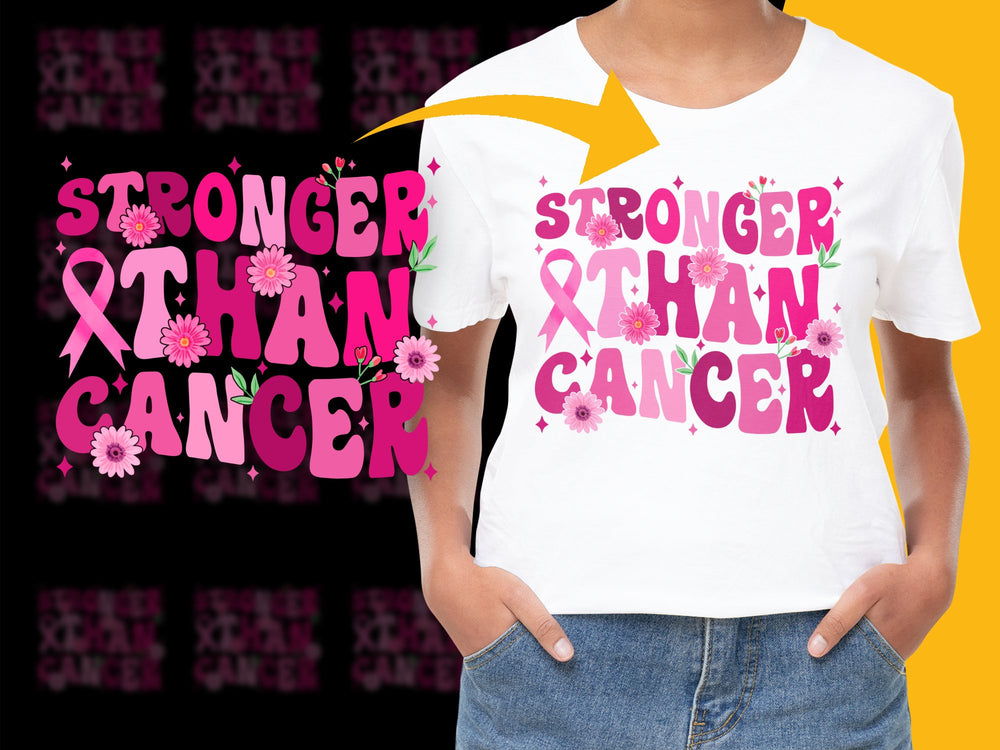 Stronger Than Cancer Floral T-Shirt, Inspirational Breast Cancer Awareness Tee, Pink Flowers Graphic, Support Gift Shirt