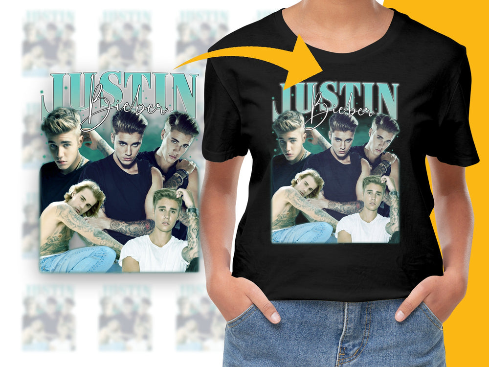 Justin Bieber Photo Collage T-Shirt, Vintage Pop Star Graphic Tee, Music Fan Gift, Casual Streetwear, Unisex Top
