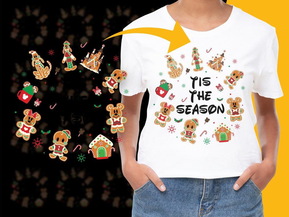 Kids Christmas T-Shirt 'Tis The Season' Gingerbread Holiday Graphic Tee Festive Apparel for Children