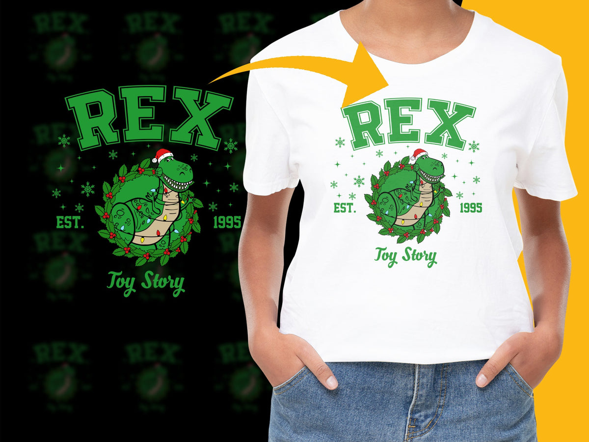 Toy Story Rex Dinosaur Graphic T-Shirt, Kids Movie Character Tee, Green Rex Shirt, Vintage Inspired Design, 1995 Est.