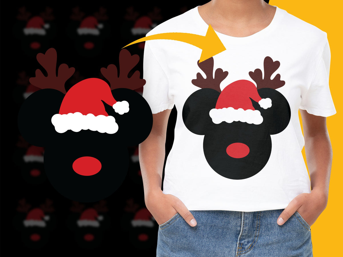 Kids Christmas T-Shirt, Cute Reindeer Mouse Graphic Tee, Holiday Apparel for Children, Festive Winter Clothing