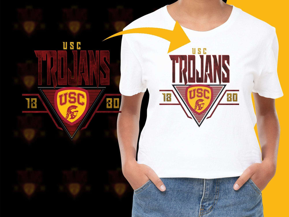 USC Trojans T-Shirt, Vintage Logo Design, College Football Fan Gear, Maroon and Gold Colors