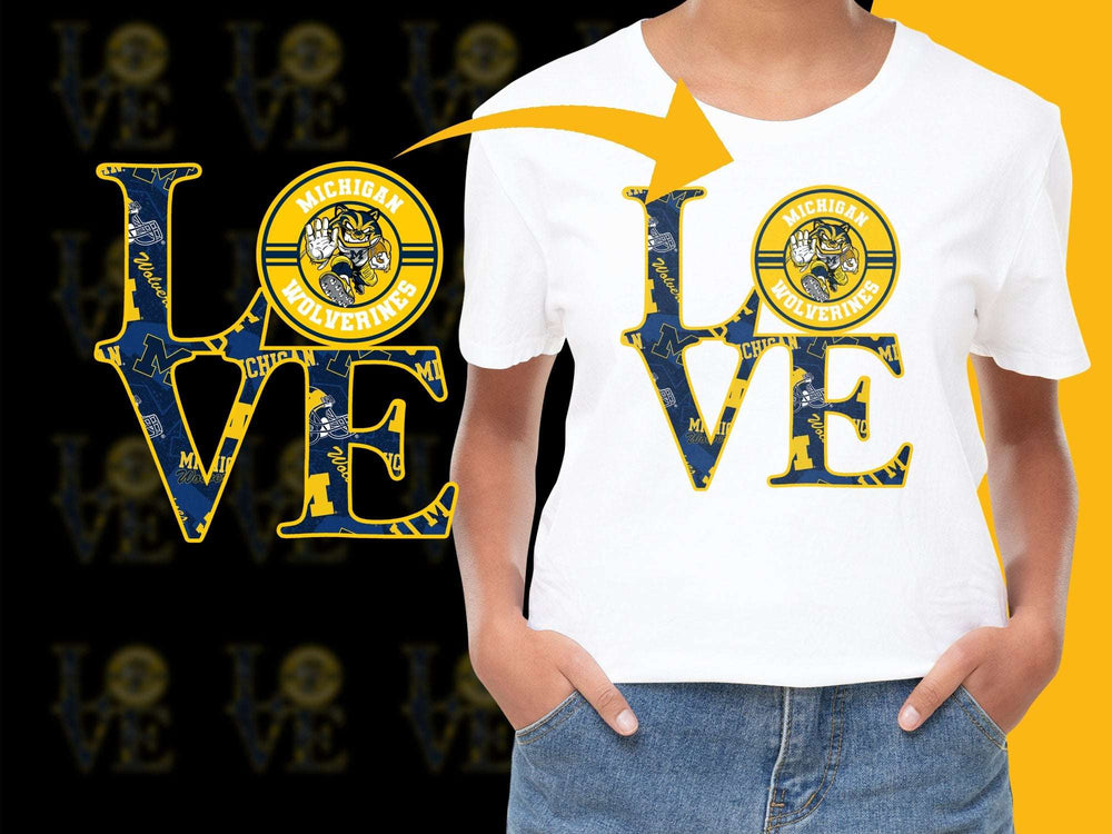 Michigan University Love Graphic T-Shirt, College Pride Yellow Blue Design, Casual Wear for Students and Alumni