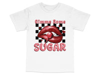 Load image into Gallery viewer, Gimme Some Sugar T-Shirt, Red Lips Graphic, Black and White Checkered, Trendy Fashion Tee, Casual Streetwear Shirt for All