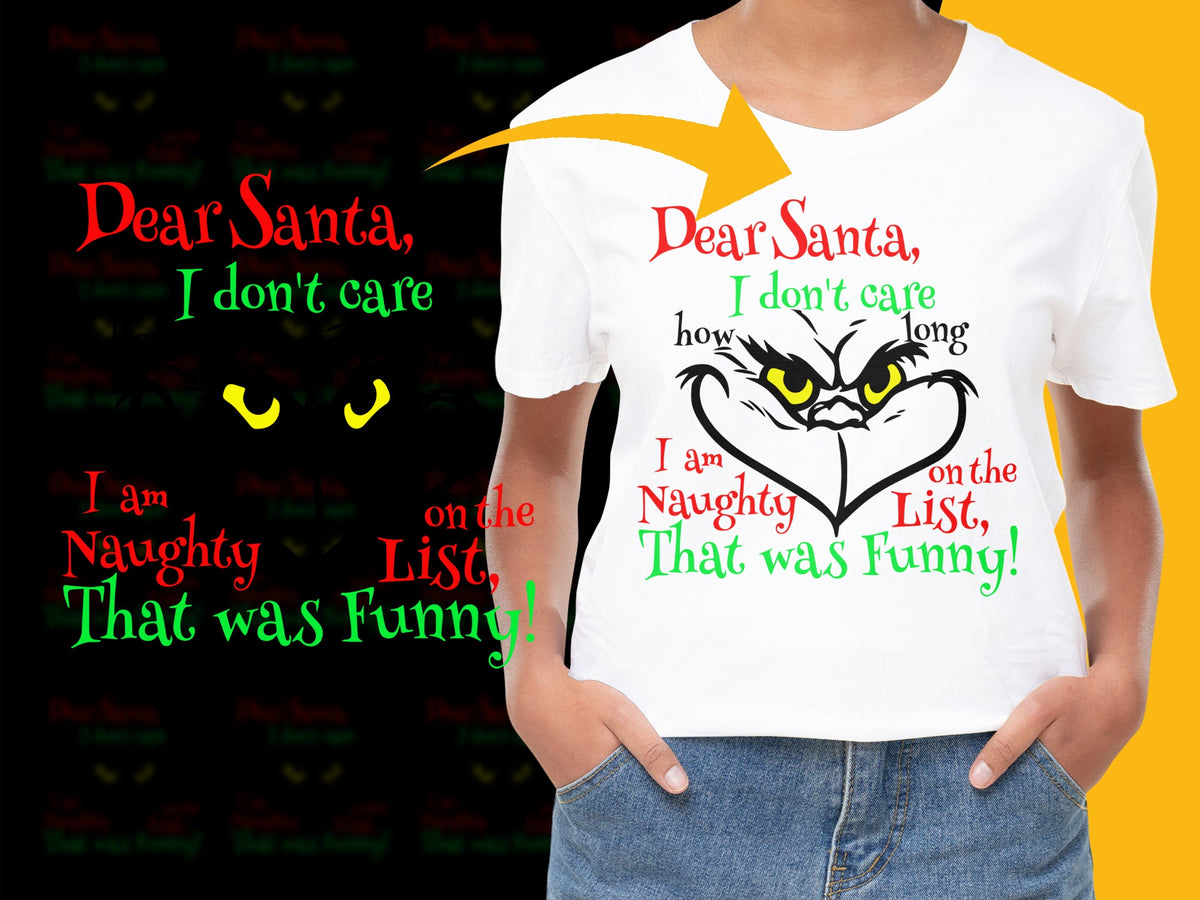 Funny Christmas T-Shirt Dear Santa I Don't Care Naughty List Holiday Tee Gift