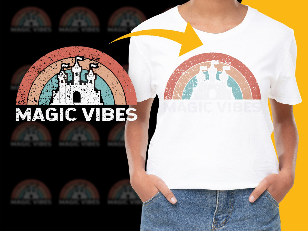 Magic Vibes Rainbow Castle T-Shirt, Vintage Retro Style Graphic Tee, Unisex Fashion Top